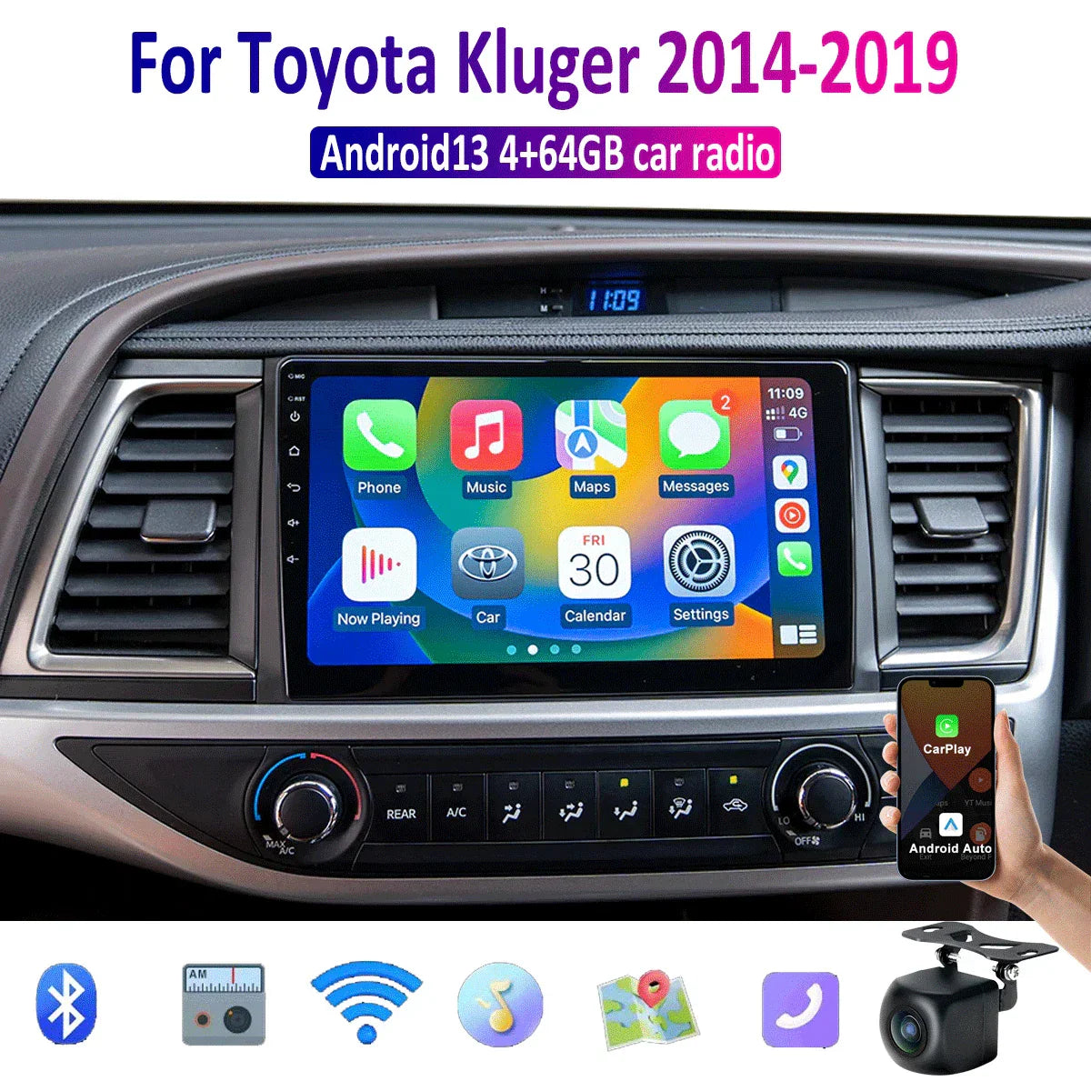 10" Apple Carplay Android Auto Radio for Toyota Kluger (2014-2019)