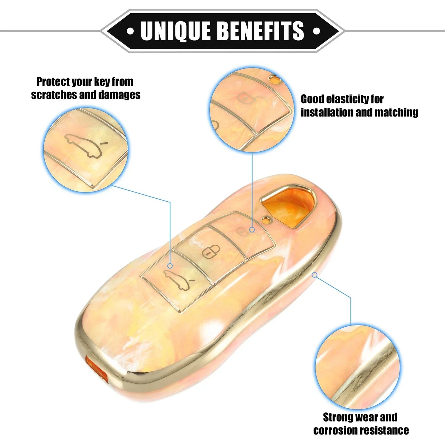 Smart Key Fob Case Cover for Porsche Cayenne 2011-2018 - TPU Orange