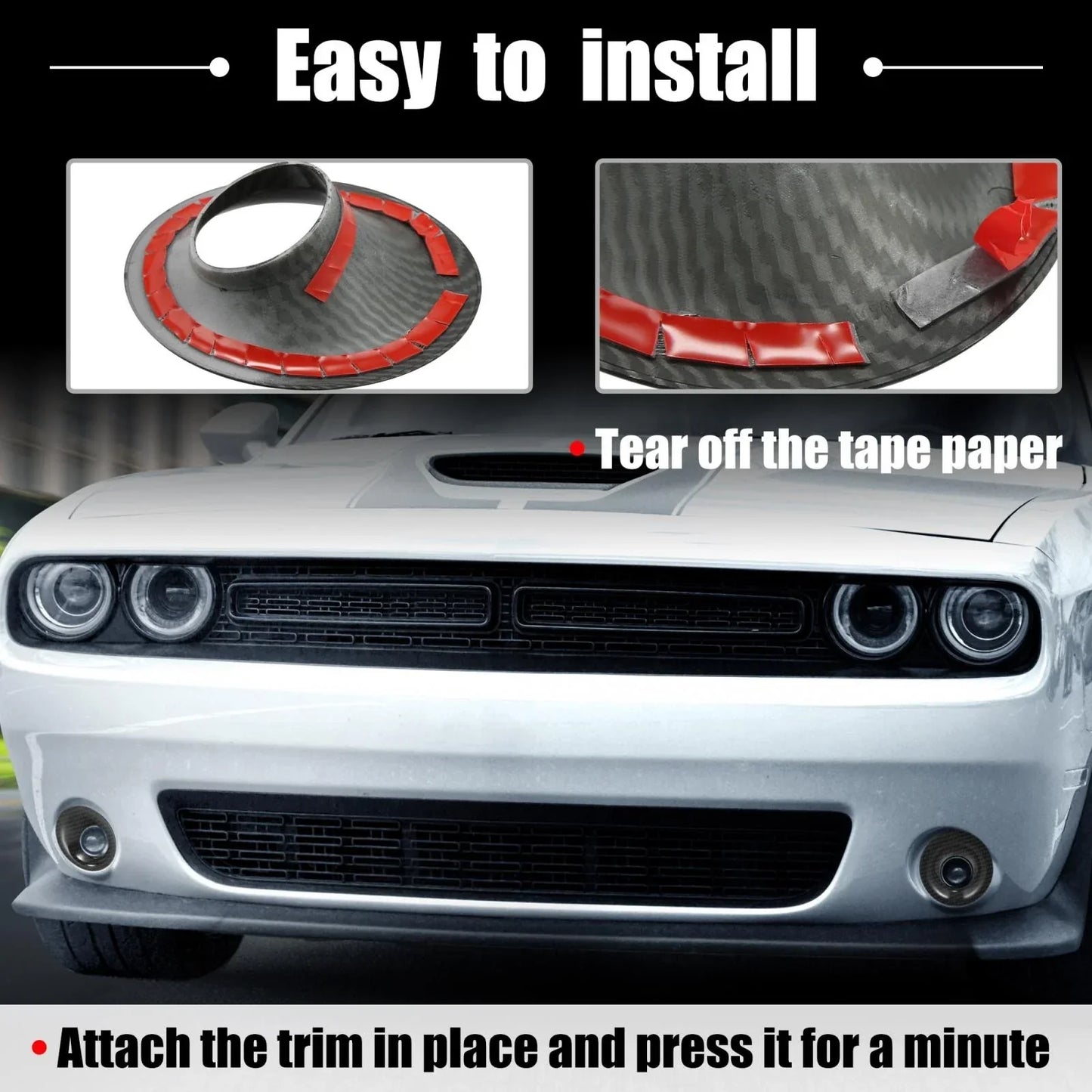 2 x Car ABS Front Fog Light Covers Trim for Dodge Challenger (2015-2020) Black