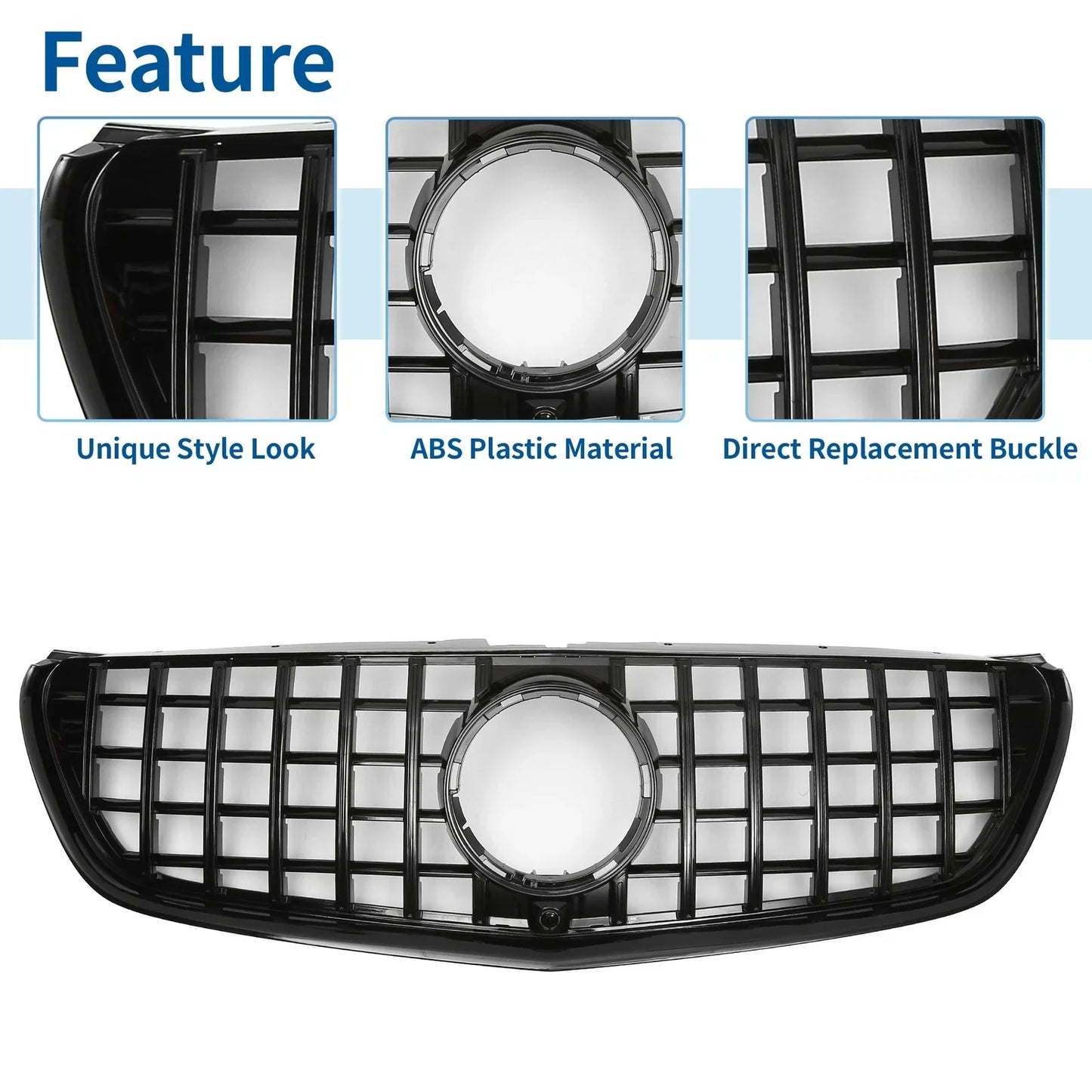 Front Upper Bumper Grille for Mercedes-Benz V-Class W477A (2020) Glossy Black