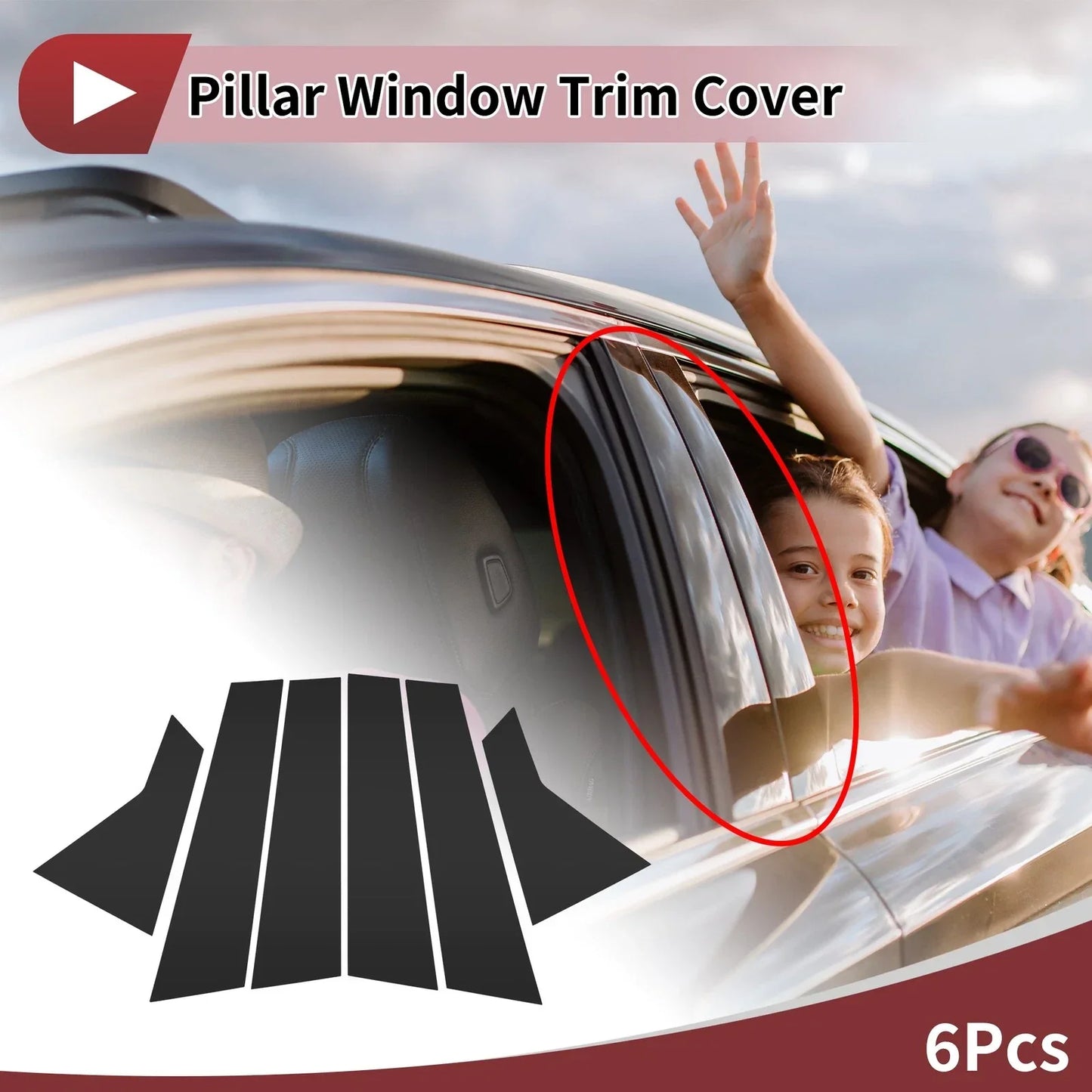 Door Pillar Window Trim for Honda Civic Sedan 2016-2021 Black (2 x Left & Right)