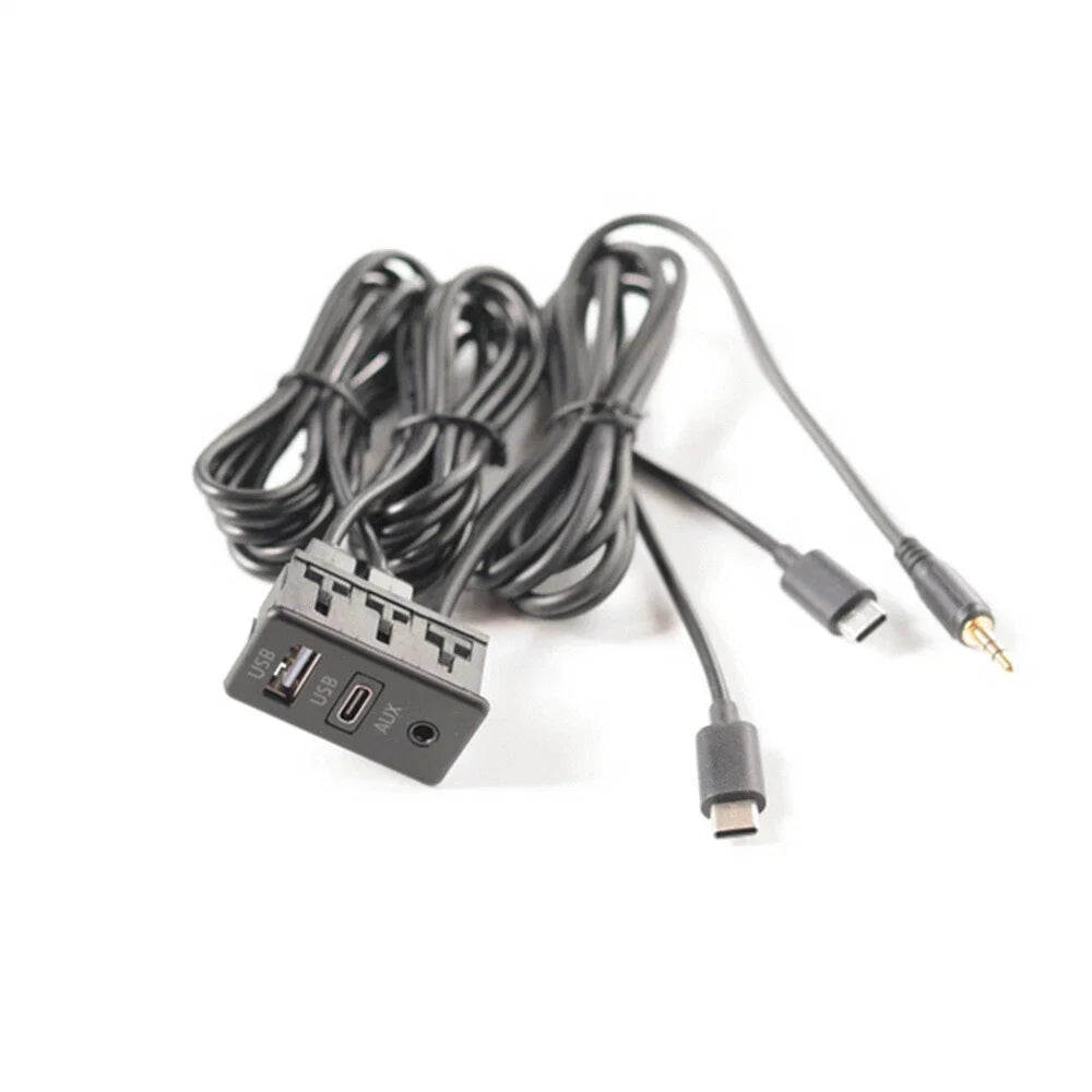 Dual Type-C to USB & RCA Audio Input AUX Port Panel Cable Adapter for Car