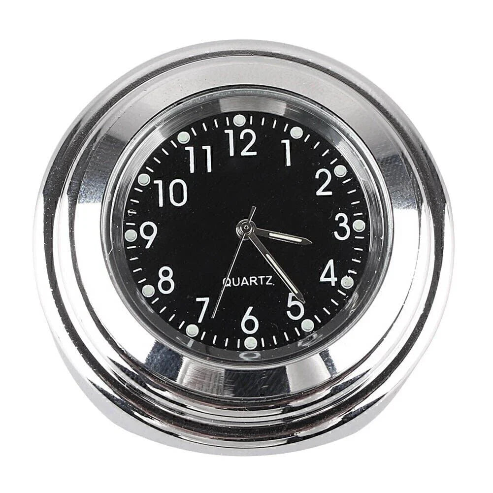 Chrome Black Dial Handlebar Glow-Watch Clock for Bike (Fits Most Bikes)