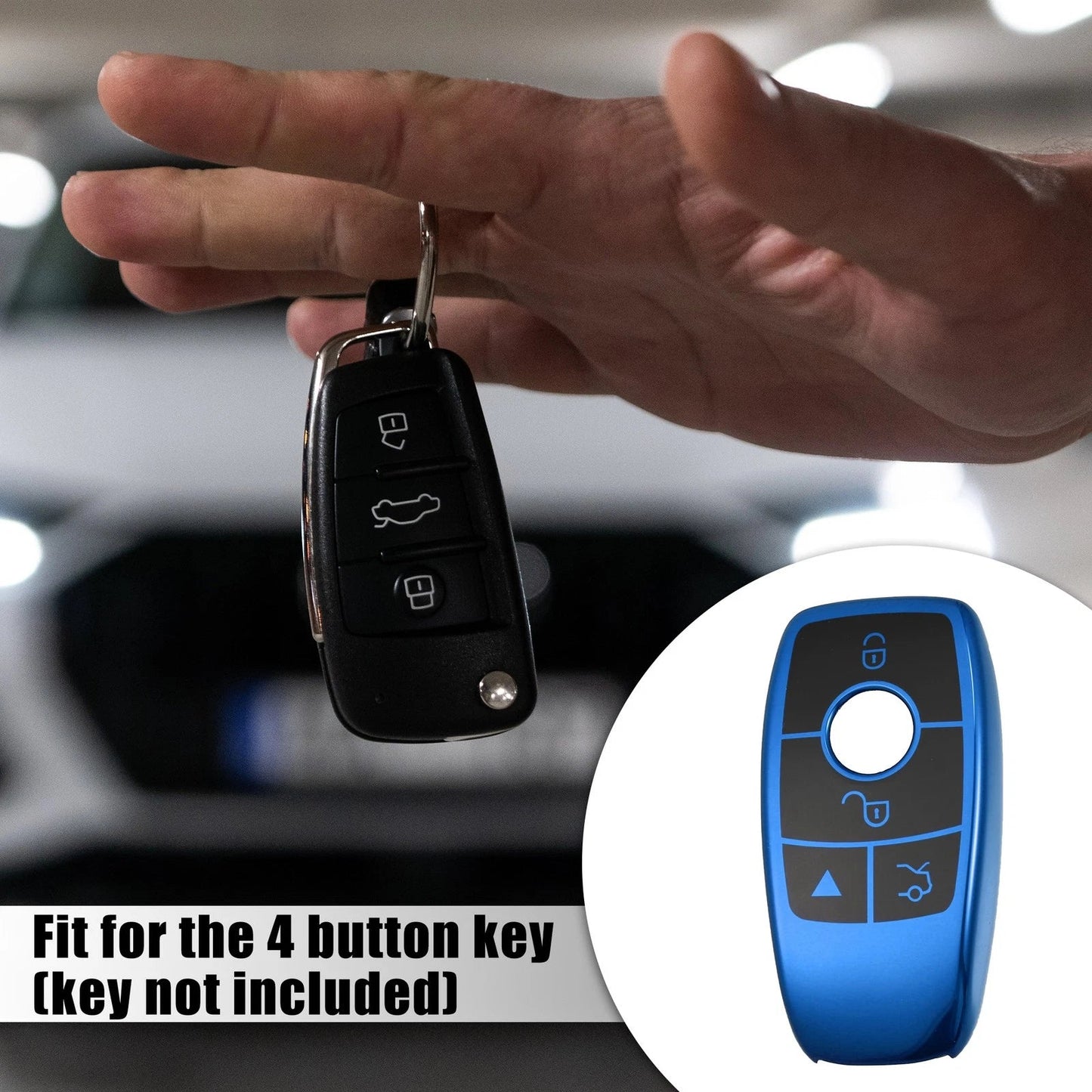 Car Key Fob Cover 4 Buttons Remote Case Blue for Mercedes Benz (2017-2021)