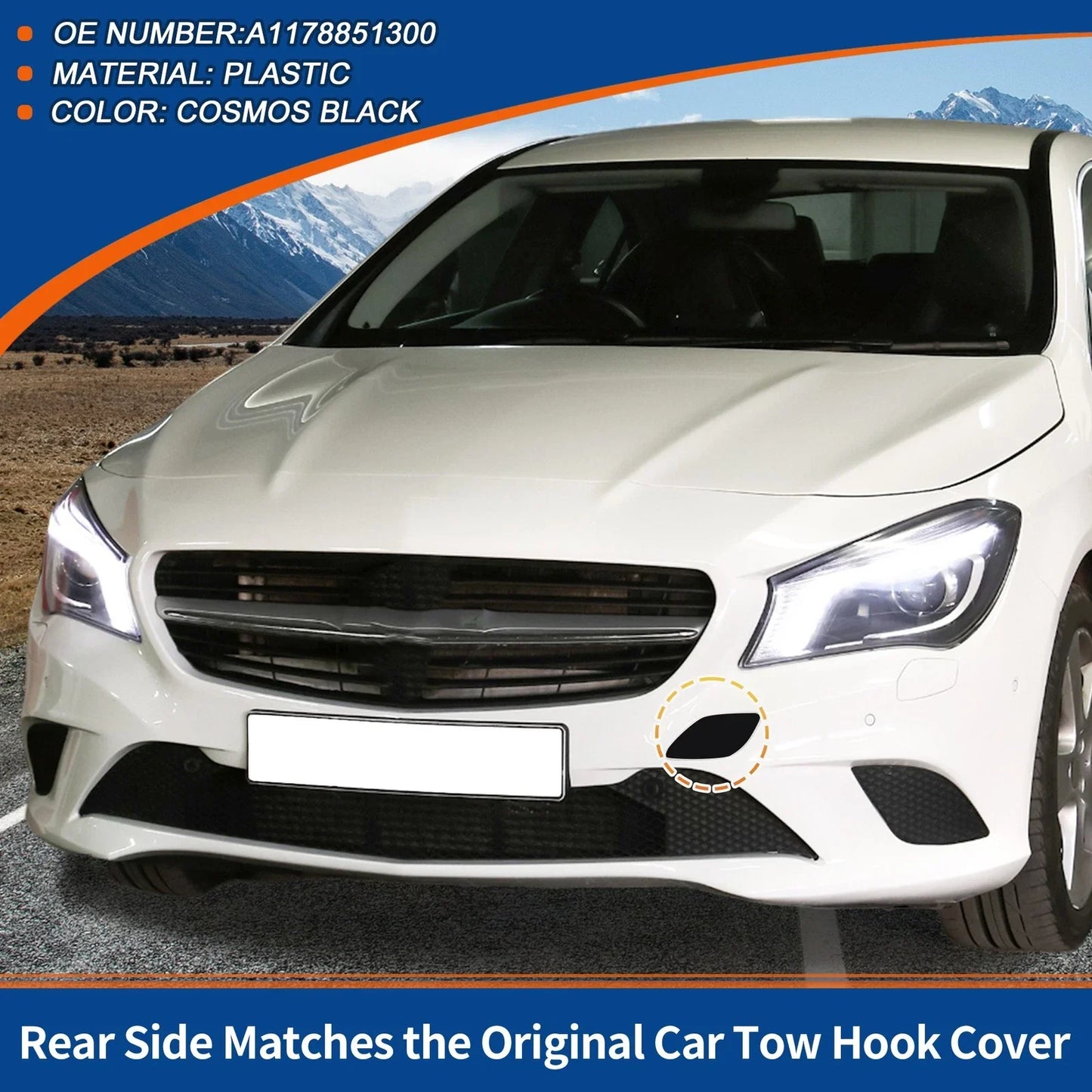 Front Car Bumper Tow Hook Cover for Mercedes-Benz (2015-2023) Cosmos Black