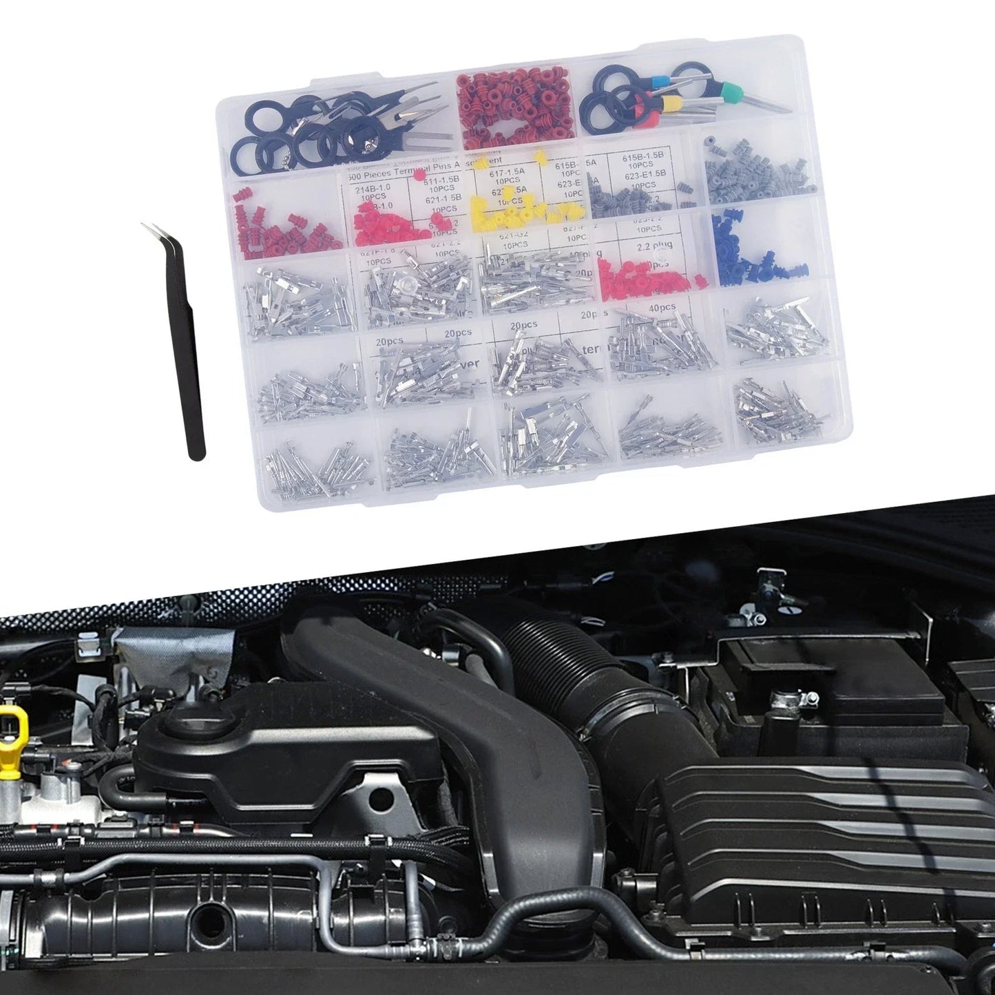 500-Piece Connector Pin Assortment with Easy Removal Features