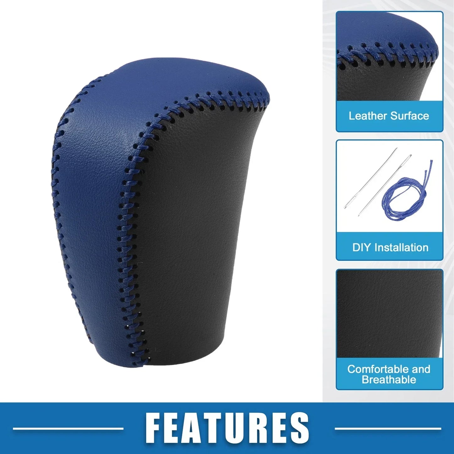 Gear Shift Knob Cover for Honda Civic 10th Gen 2016 (2016) - Black with Blue Stitches