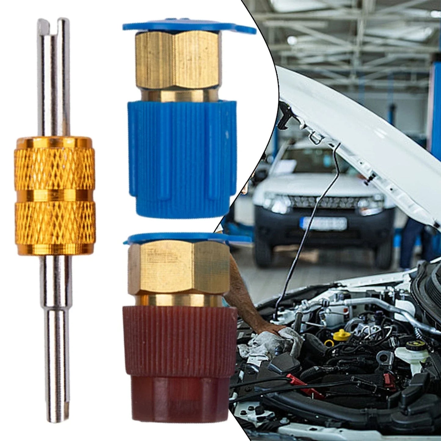 R12 To R134A 2 x Air-Condition Blue/Red Cap Filling Valve Fitting