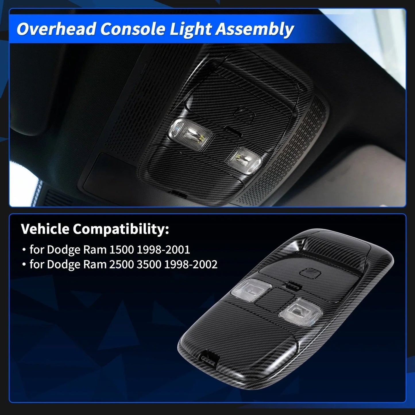 Carbon Fiber Overhead Console Light Assembly for Dodge Ram 1500 (2019-2023)