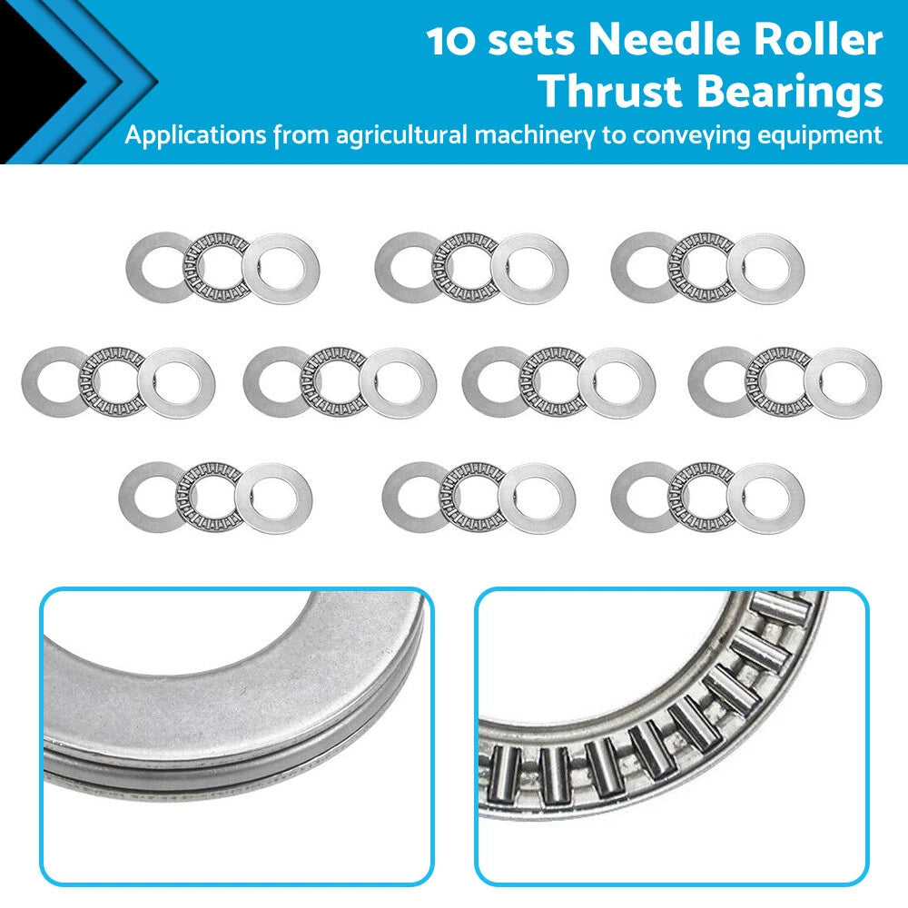 10 x AXK2035 Thrust Needle Roller Bearings 20mm x 35mm x 2mm & AS2035 Washer