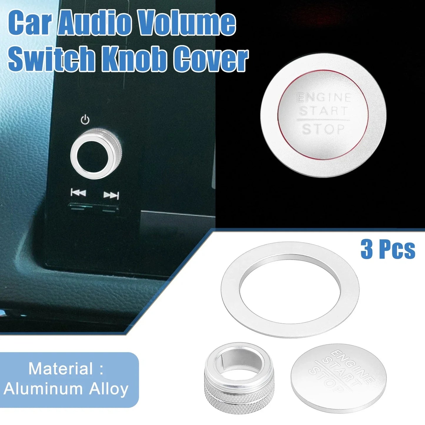 3 x Media Audio Volume Switch Knob Covers for Honda Civic (2022-2023) Silver