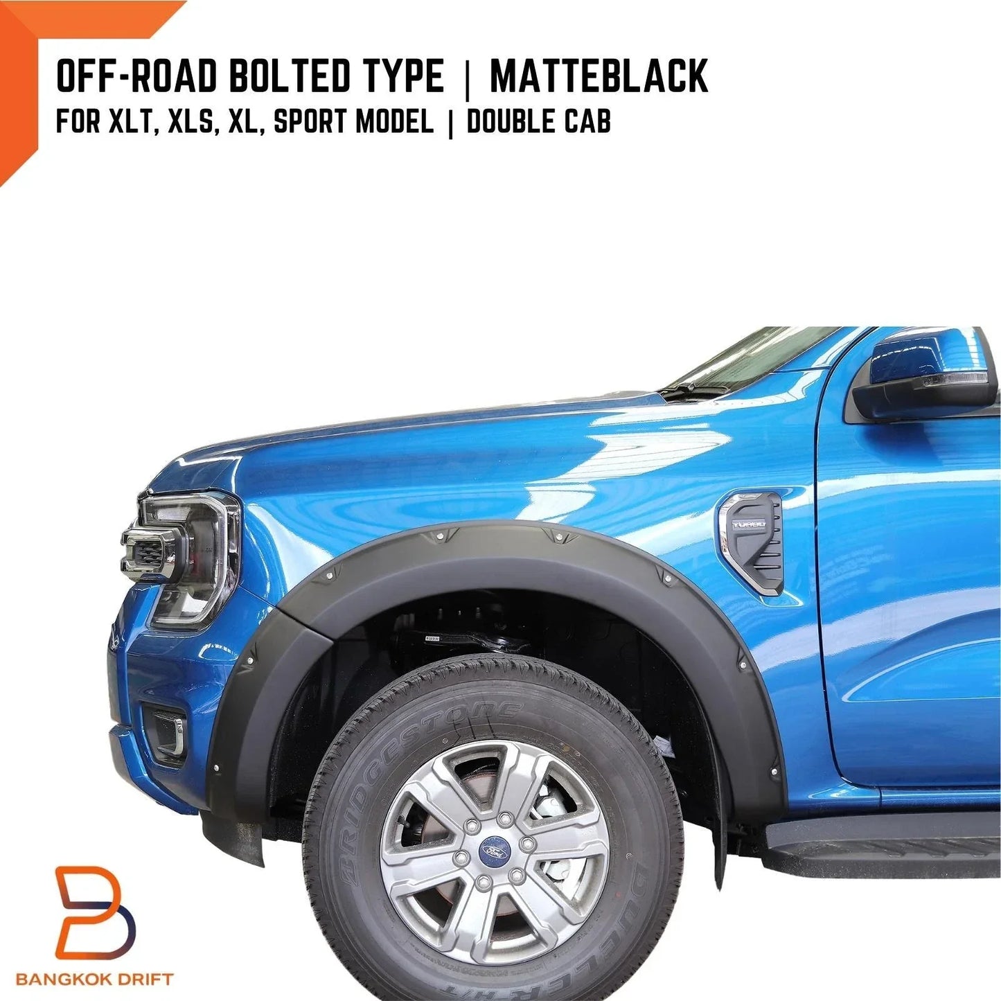 Matte Black Fender Flares for Ford Ranger 2022-2023 XL XLT XLS Sport