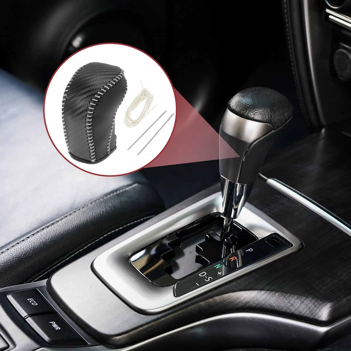 Gear Shift Knob Cover for Hyundai Tucson 2015-2018 Black Beige Faux Leather
