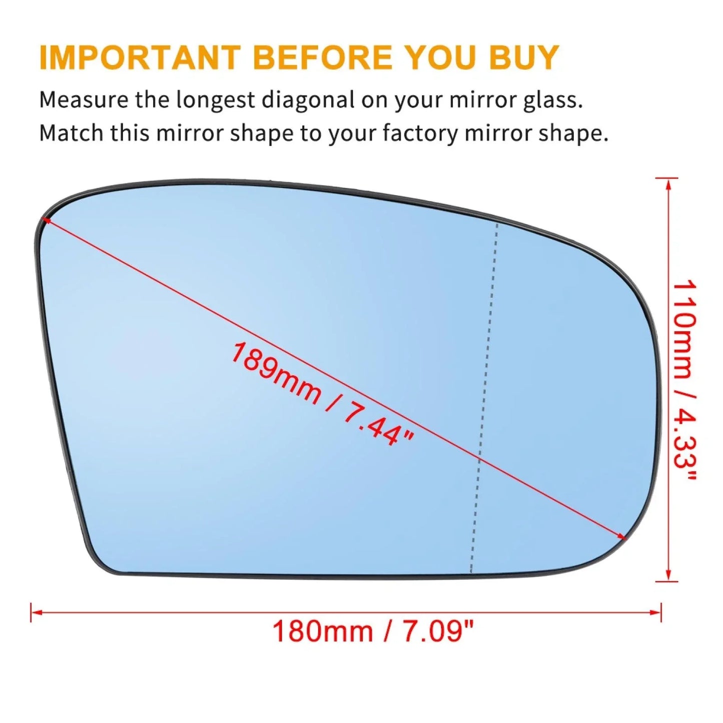 Heated Right Rearview Mirror Glass for Mercedes-Benz S430 (2000-2003)