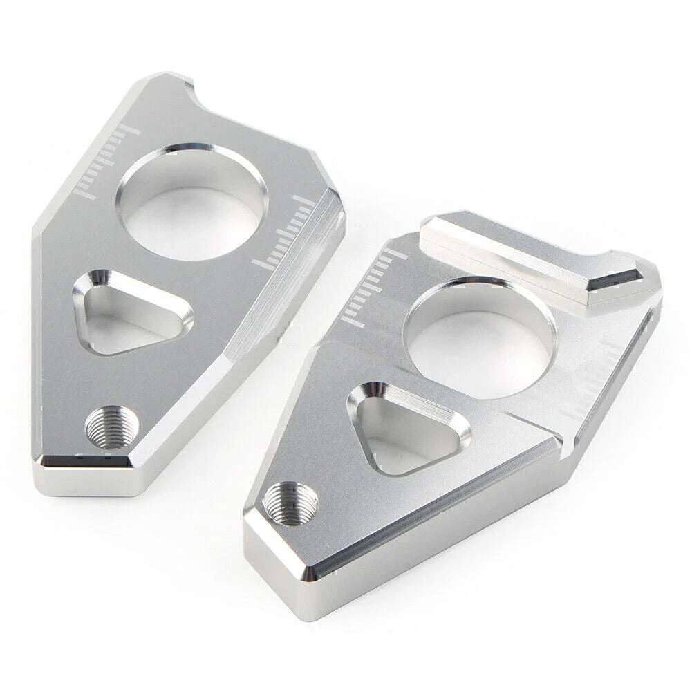Yamaha YZF FZ8 FZ1 TMAX Silver Motorcycle Axle Spindle Chain Adjuster Blocks