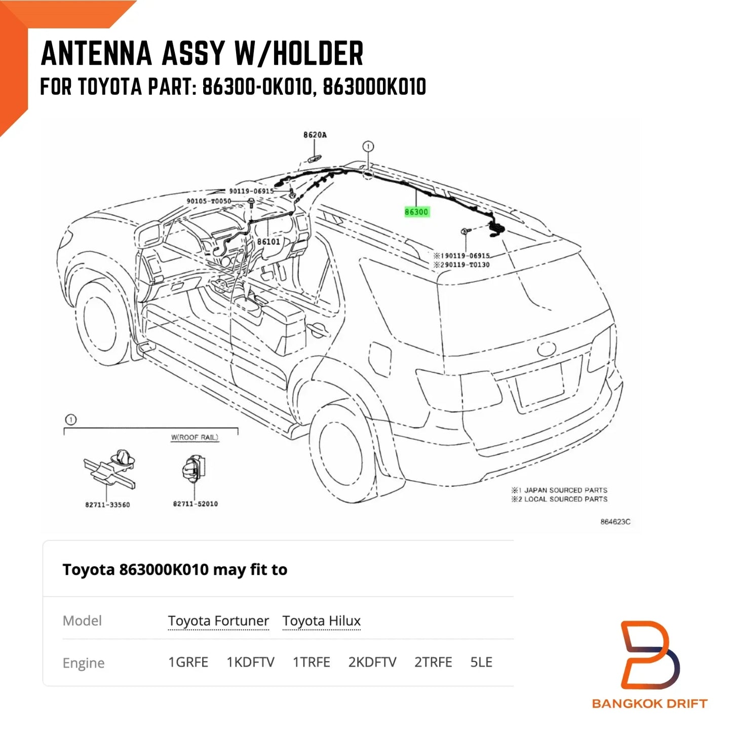 AM FM Radio Antenna for Toyota Hilux Ute (2005-2011)