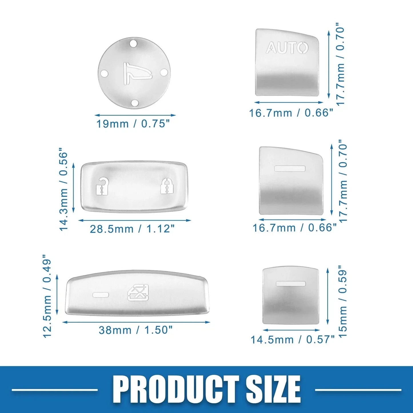 10 x Car Window Switch Button Covers for Honda Accord (2018-Present) Silver Tone