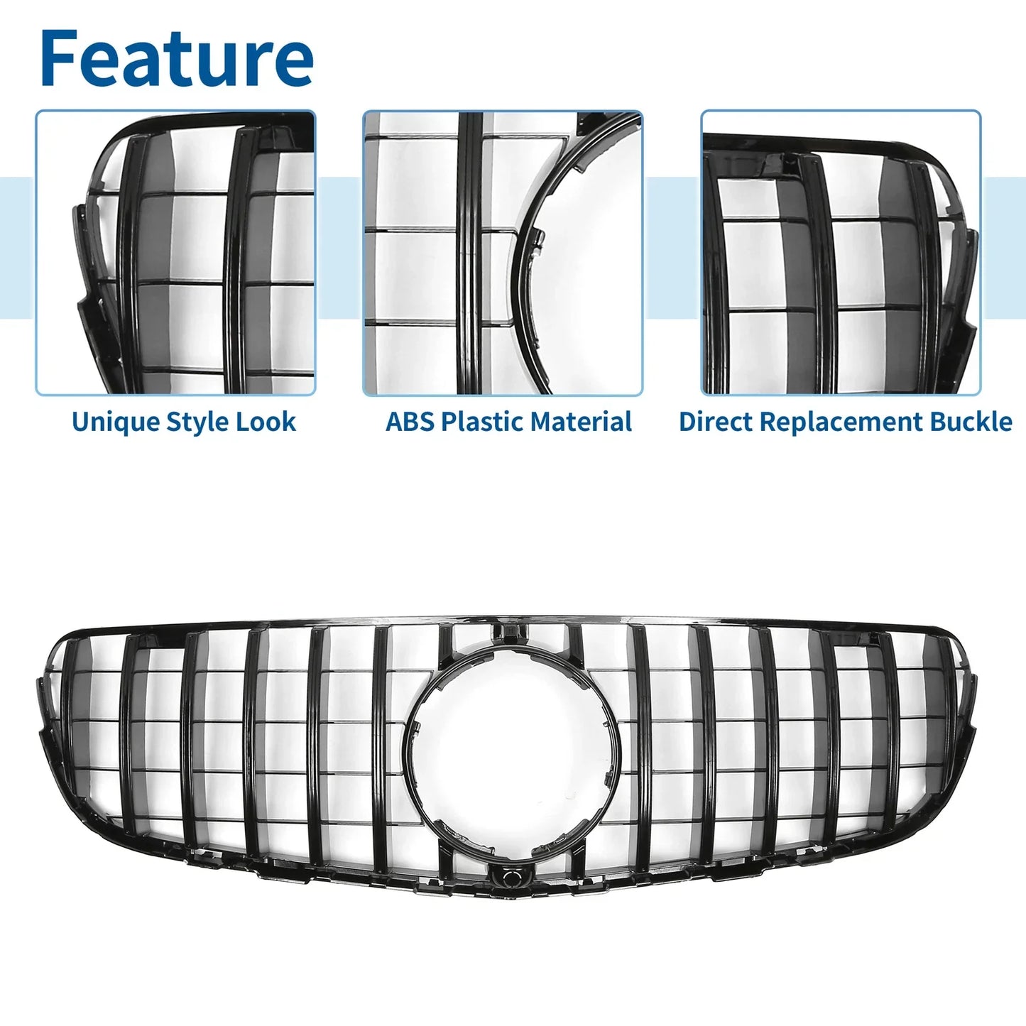Front Upper Bumper Grille for Mercedes-Benz GLC250 2017-2018 Gloss Black