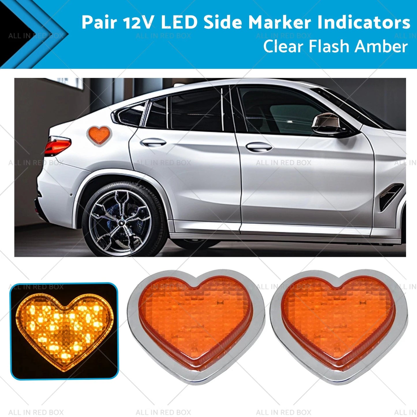 12V LED Side Marker Indicators Clear Flash Amber for Car