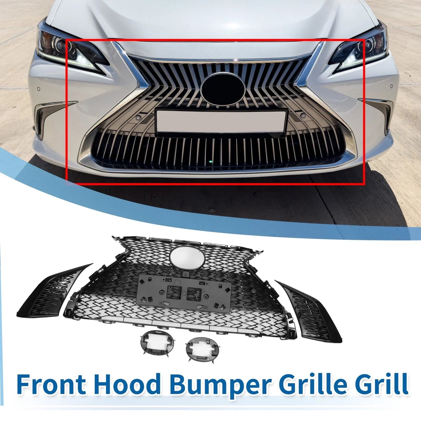Front Hood Bumper Grille for Lexus ES350 2019-2021 Black Facelift F-Sport