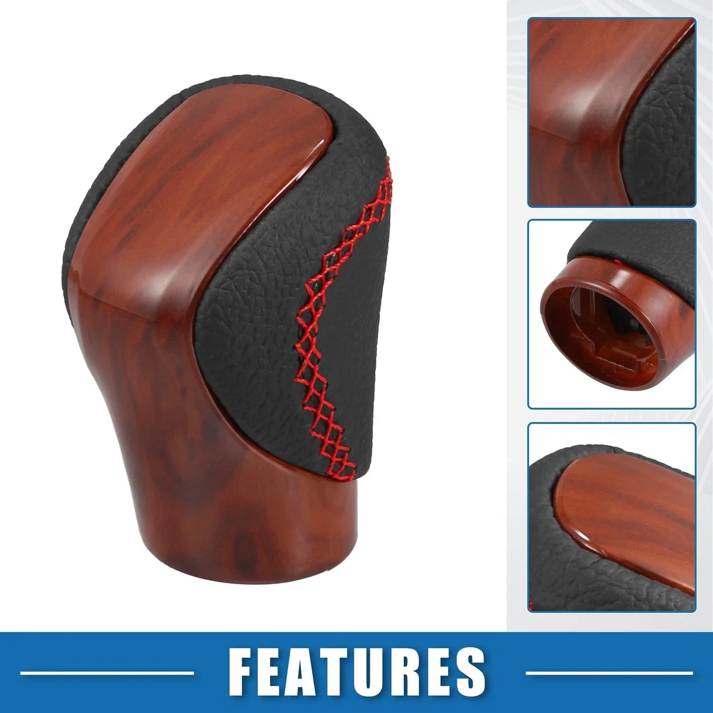Wood Grain Gear Shift Knob Cover for Lexus - Red Thread Perforated (2010-2023)
