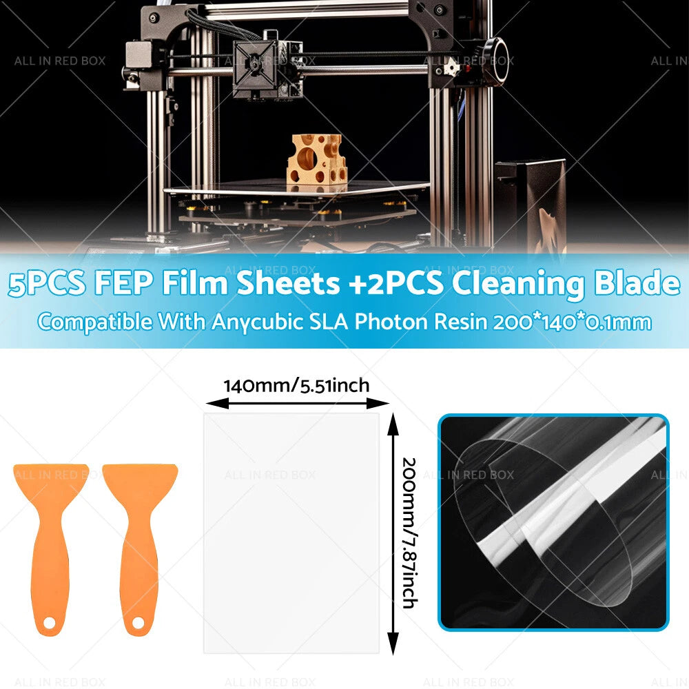 5 x FEP Film Sheets + Cleaning Blades for Anycubic Resin Printers
