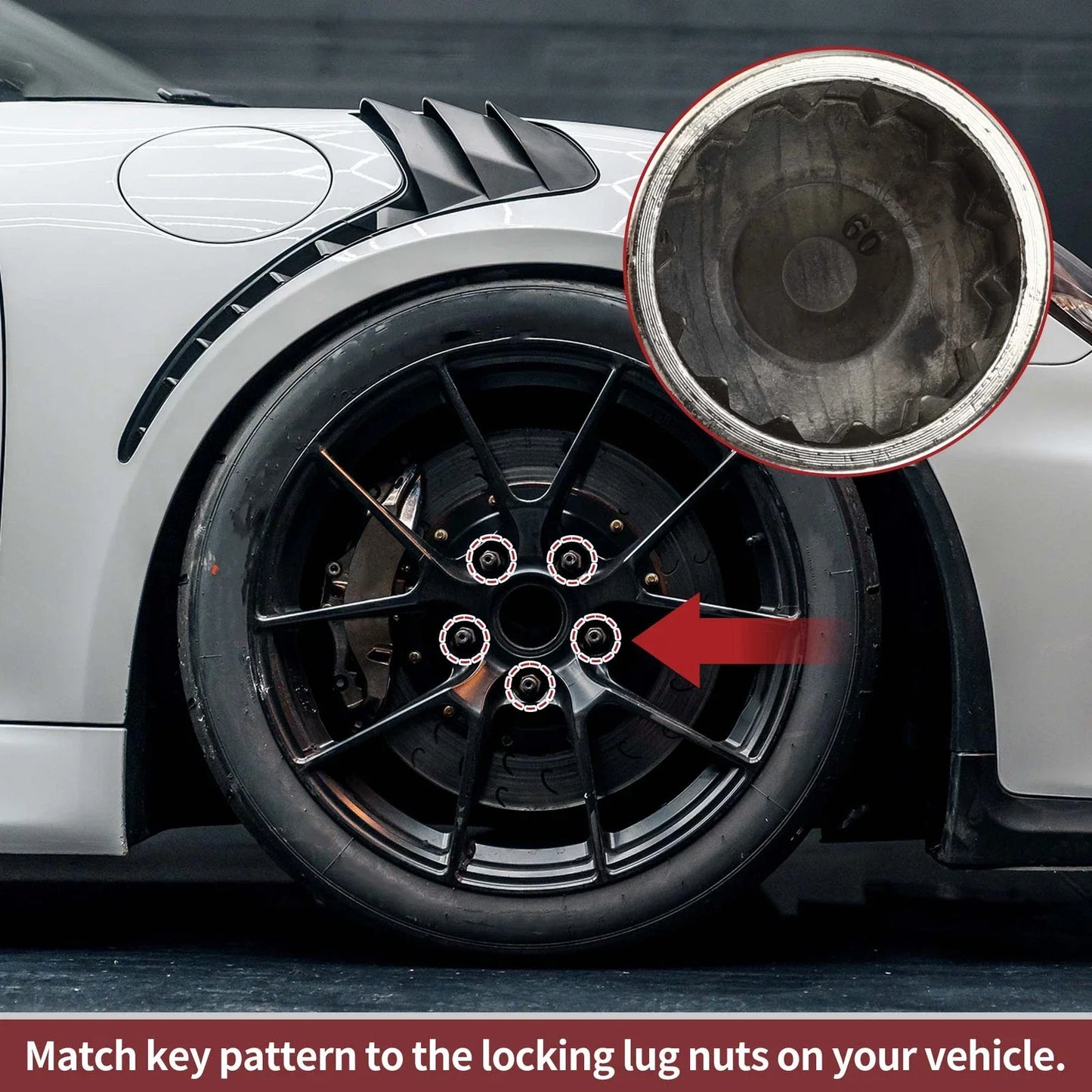 Set of 2 Wheel Lock Lug Nuts with 14 Teeth Anti-theft Key for Porsche Cayenne