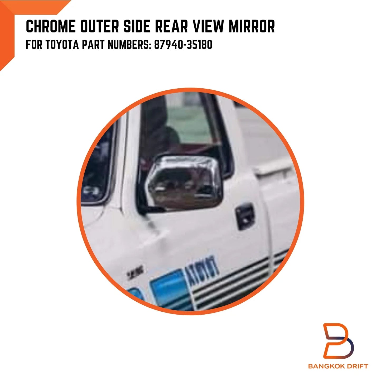 LH Chrome Wing Side Mirror for Toyota Hilux Ute 88-96