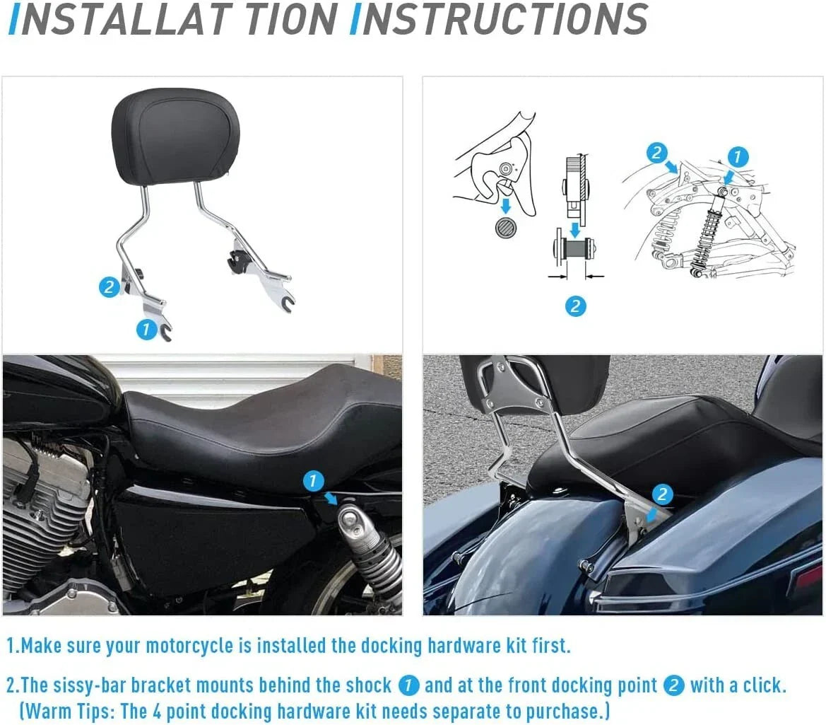 Chrome Sissy Bar Backrest for Harley Touring CVO Road Glide (2014-2023)