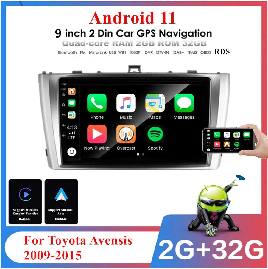 9" Android 11 Stereo Radio GPS 32GB for Toyota Avensis (2009-2015)