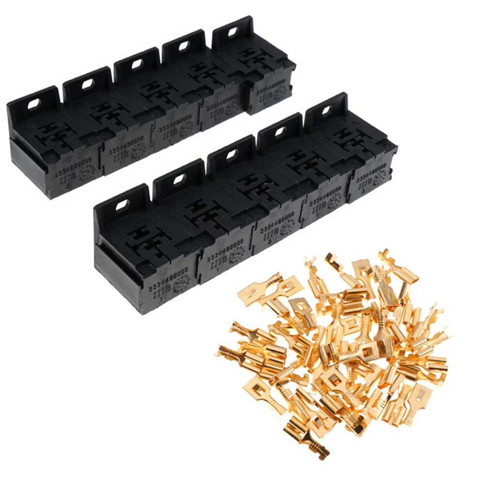10 x 5Pin Relay Socket Connectors w/ 50 x 6.3mm Terminals for 12V/24V Systems