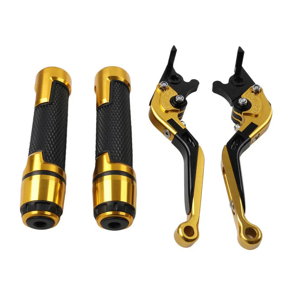 Gold Extendable Brake Clutch Levers & Handlebar Grips for Kawasaki ZX636R (2003-2004)