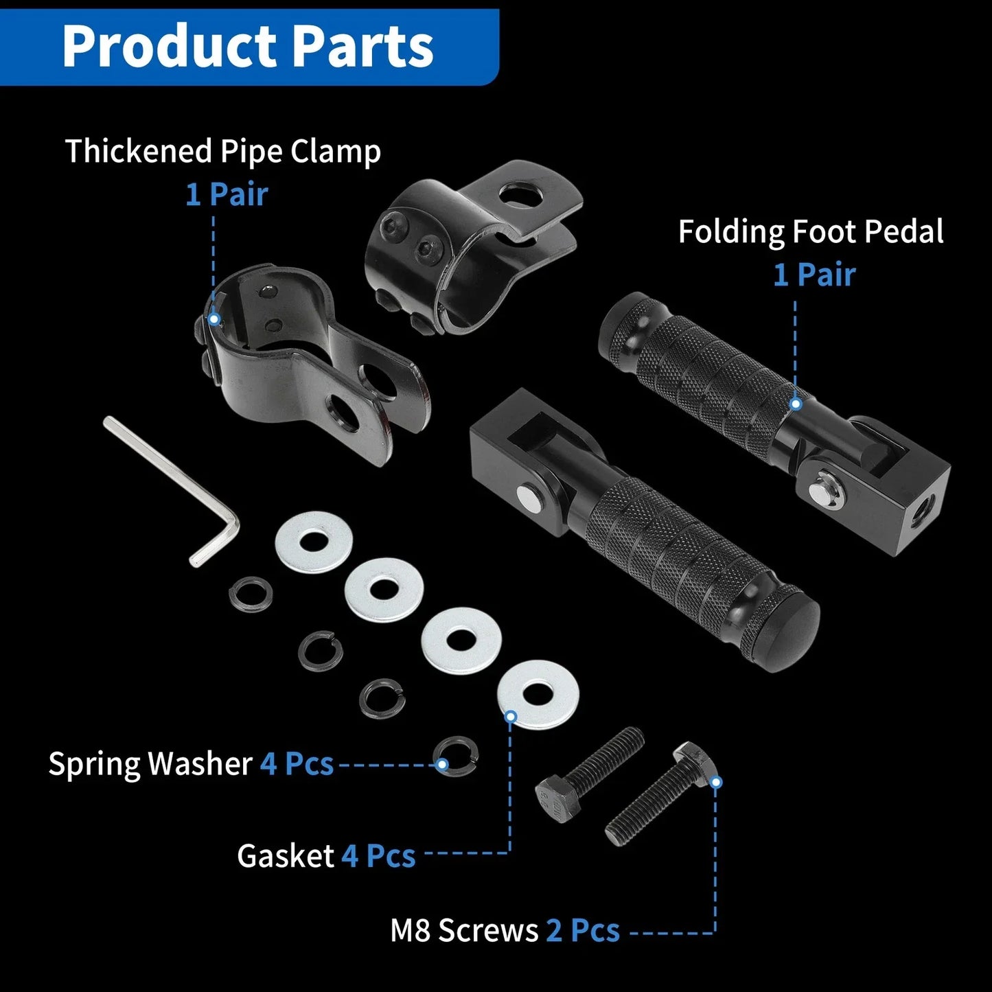 Universal Motorcycle Rear Foot Pedal for Honda, Suzuki, Kawasaki - 1 Pair