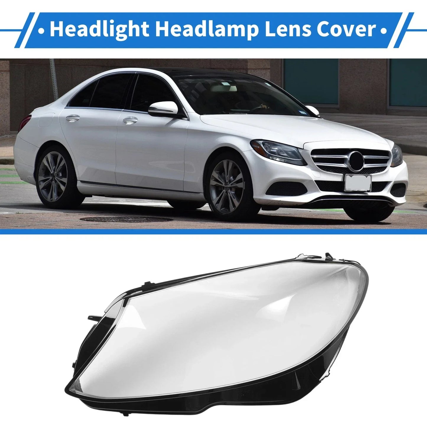 Car Front Left Headlight Lens Cover for Mercedes-Benz C-Class (2018-2020)
