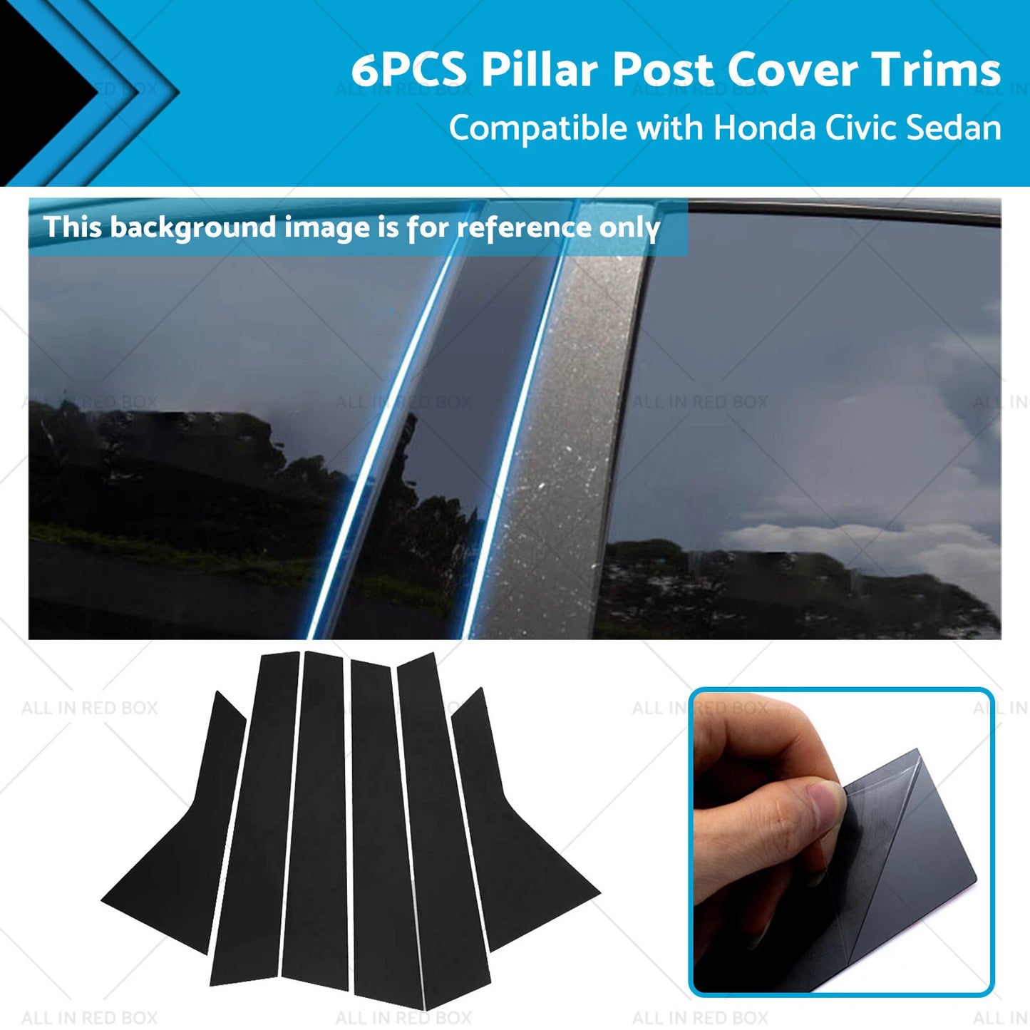 6 x Black Pillar Post Cover Trims for Honda Civic Sedan (2016-2021)