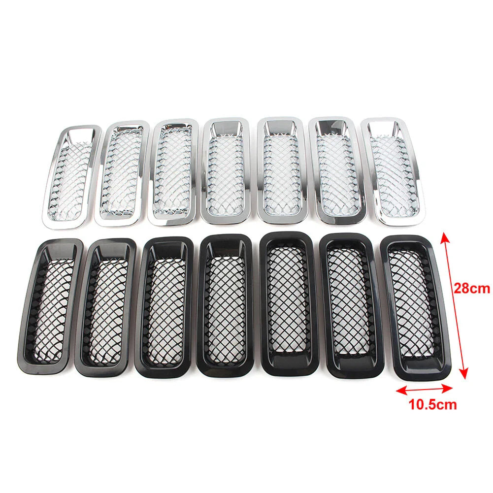 7 Pcs Chrome Front Mesh Grille Cover for Jeep Patriot (2011-2017)