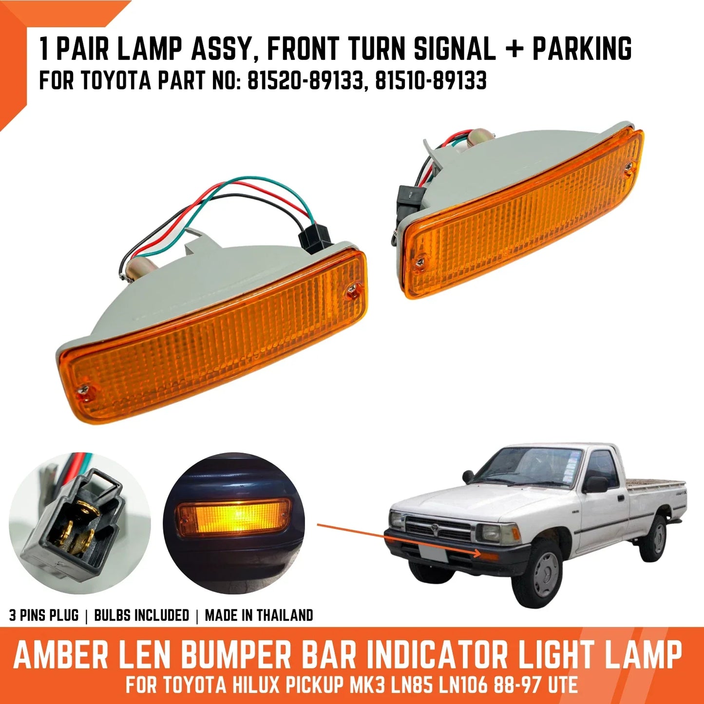 Amber Bumper Parking Signal Light for Toyota Hilux Ute (1988-1997)