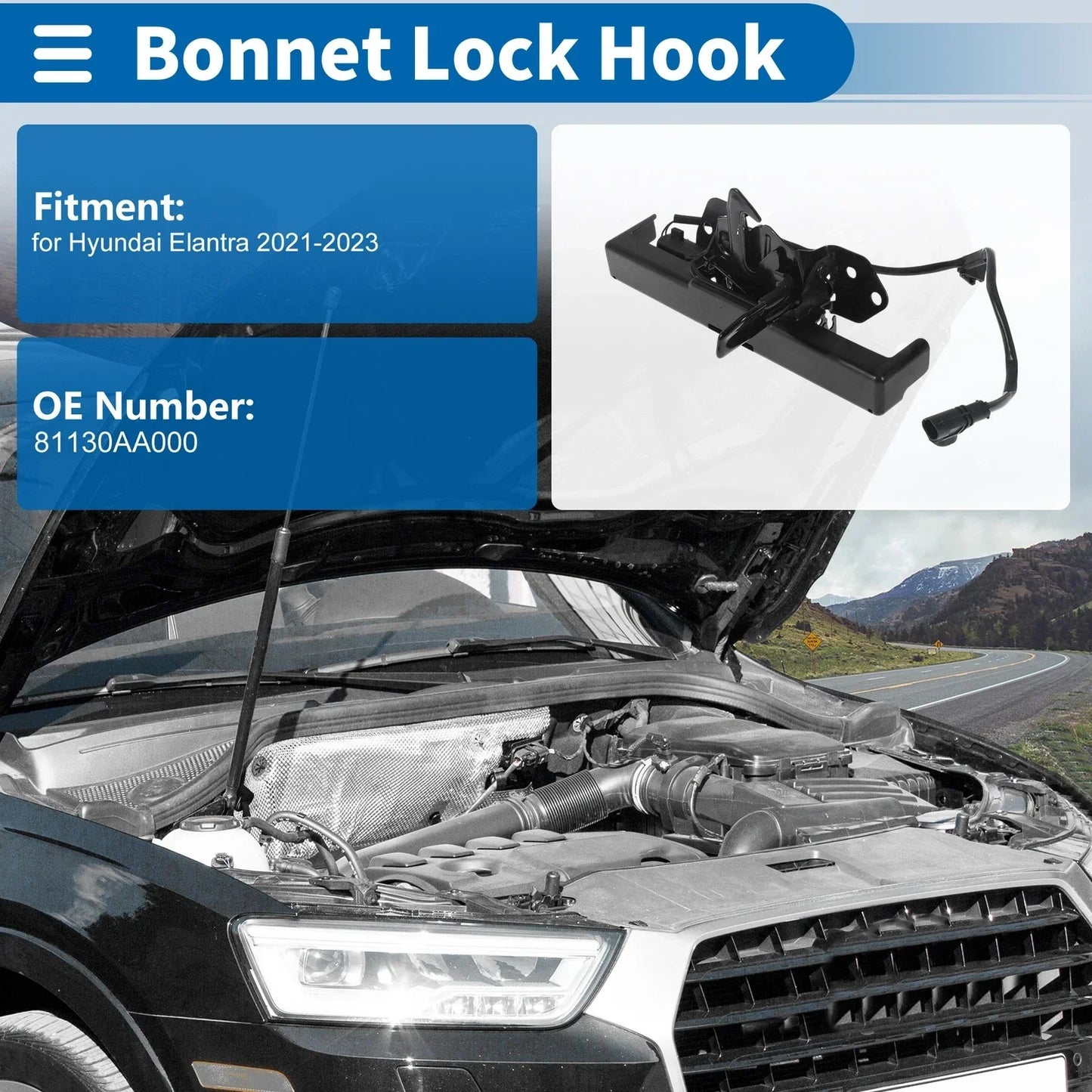 Hood Latch Assembly for Hyundai Elantra (2021-2023) 1 x Quality Replacement