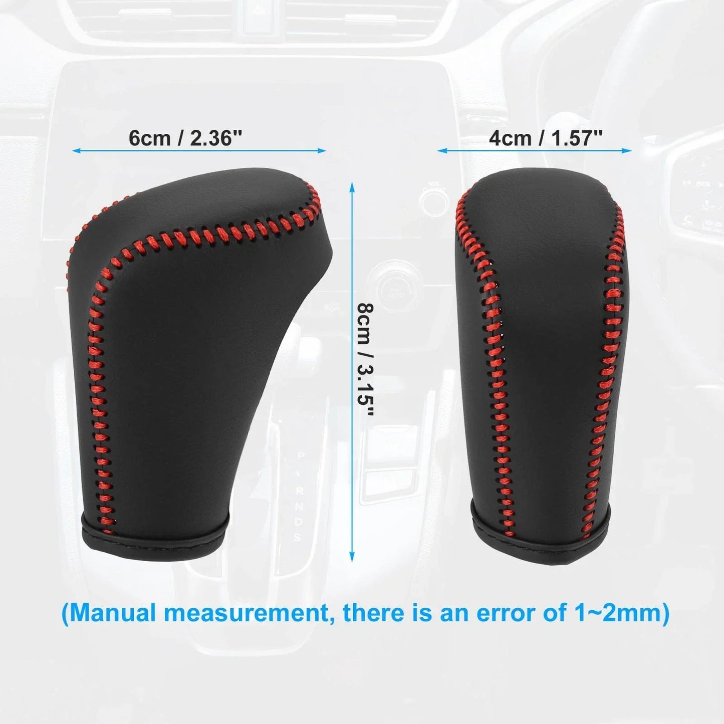 Black Gear Shift Knob Cover for Honda Accord 2018-2022 with Red Stitches