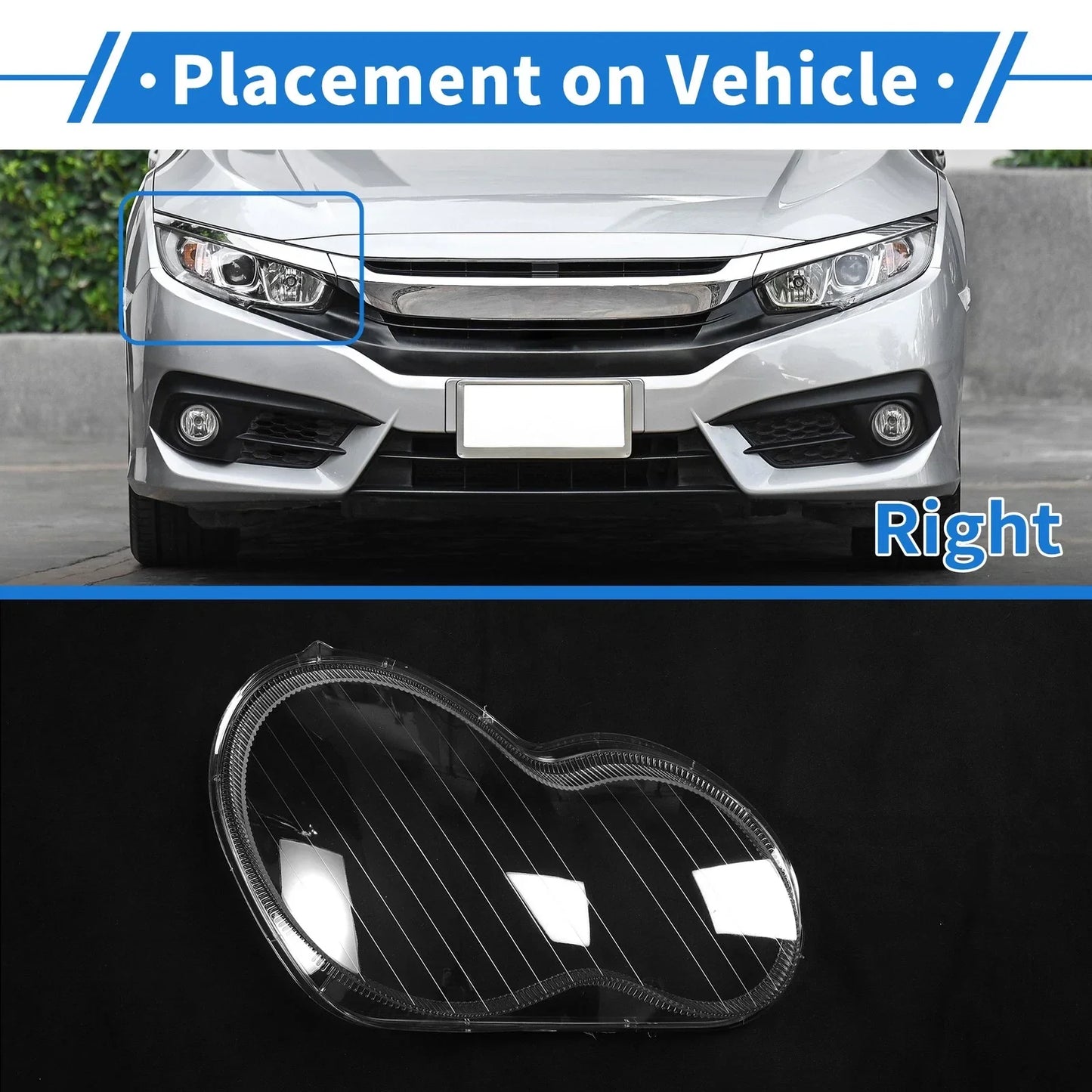 Car Front Right Headlight Lens Cover for Mercedes-Benz C-Class (2001-2017)