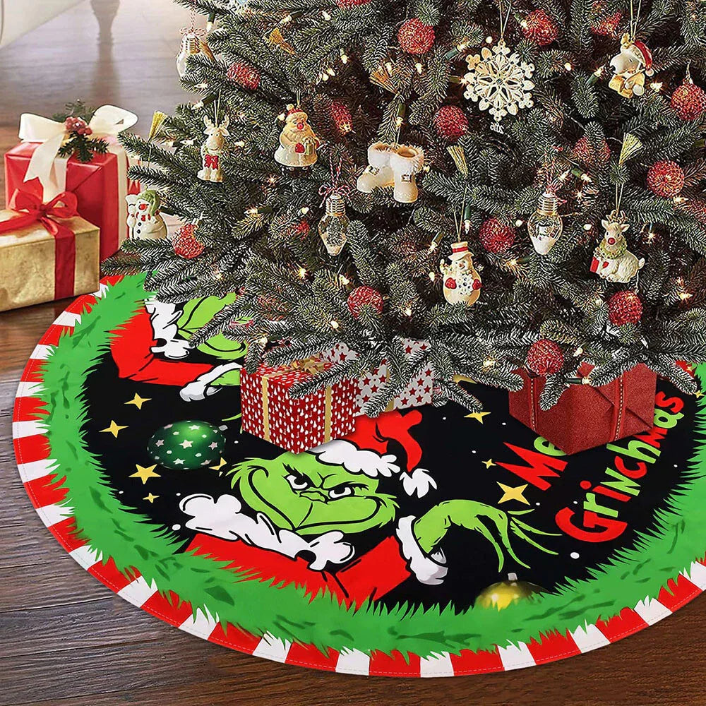 48-Inch Cartoon Grinch Christmas Tree Skirt for Holiday Decor