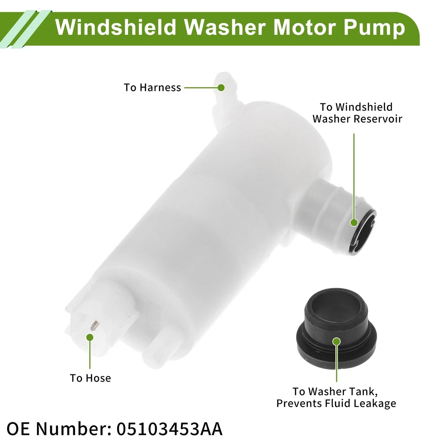 Windshield Washer Pump w/Grommet for Dodge (2011-2019)
