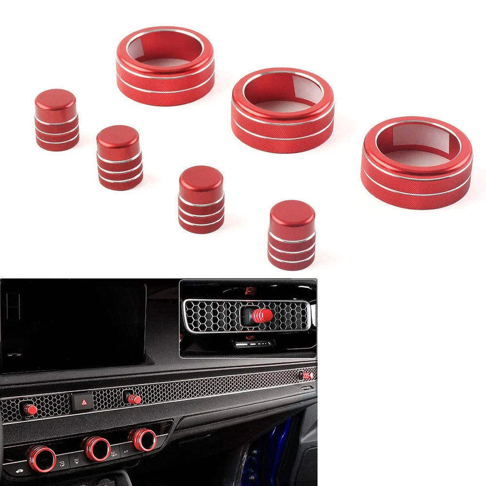 7x Switch Knob Ring Cover Trim for Honda Civic 2022+ CRV 2023-2024 Red