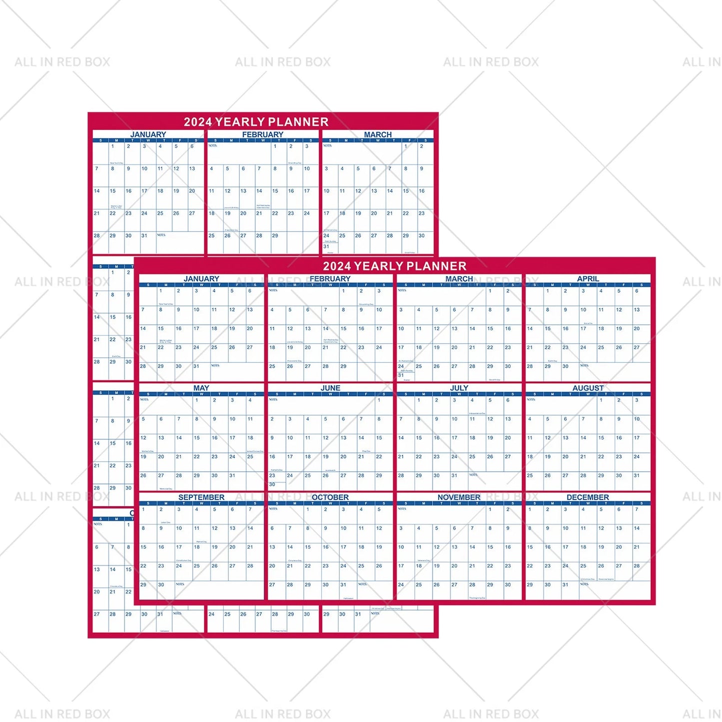 24 x 36in 2024 Dry Erase Wall Calendar Planner - Red (2024)