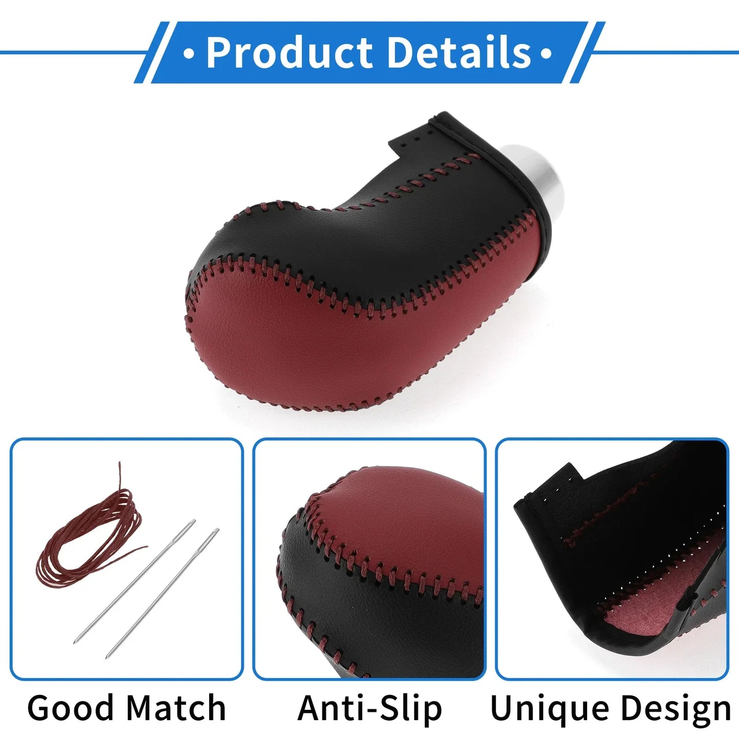 Car Gear Shift Knob Cover for Hyundai Tucson (2015-2018) - 1 Pc Wine Red Black