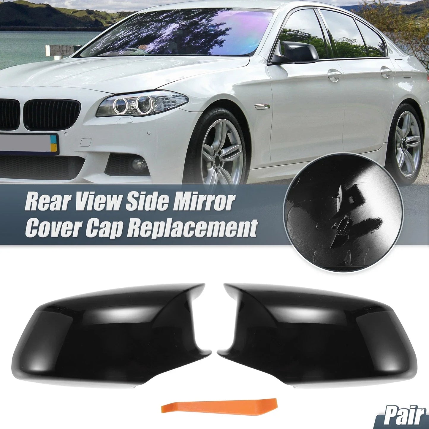 Rearview Mirror Cover Cap Gloss Black for BMW F10 F11 F18 528i 530i 535i 550i