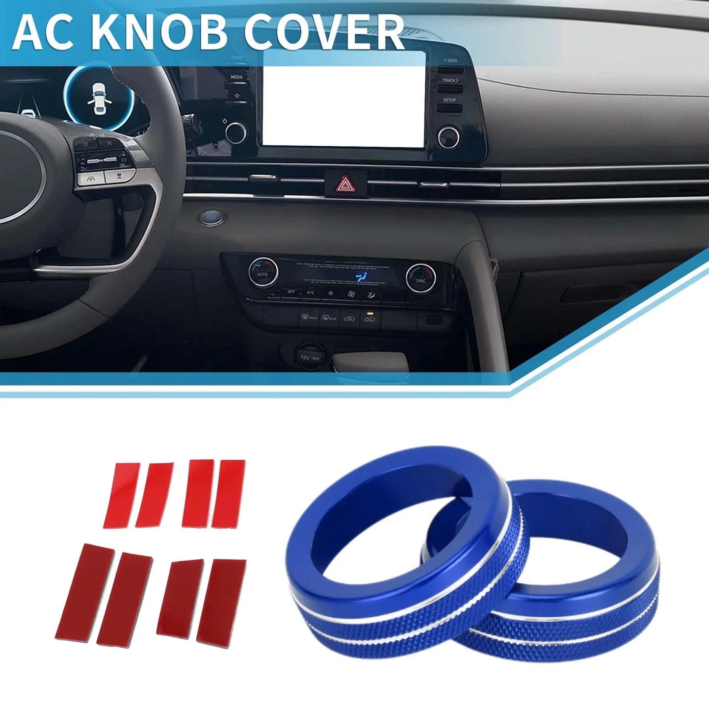AC Climate Heater Switch Knob Cover Ring for Hyundai Elantra (2021-2024) 2 x Blue