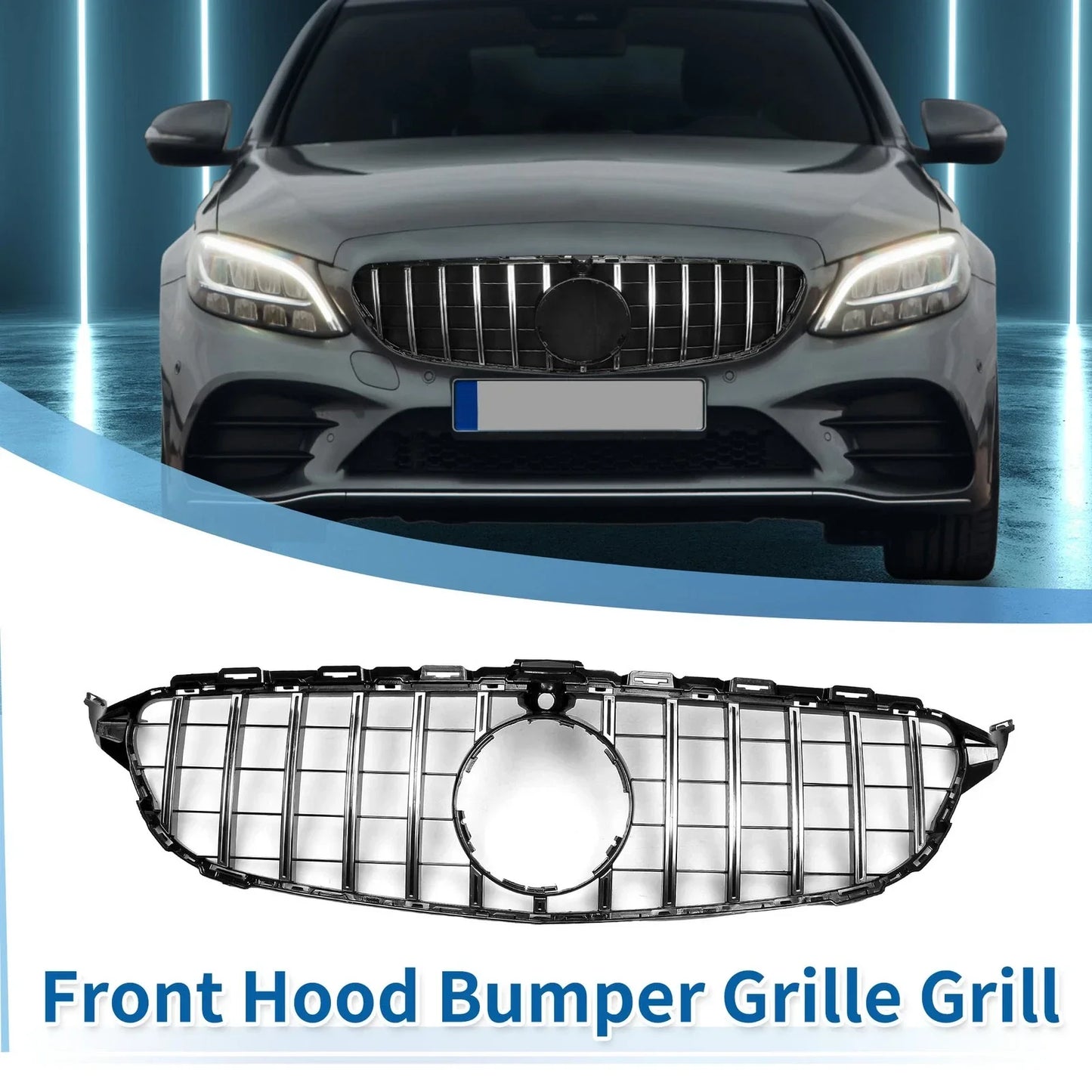 Front Upper Bumper Grille for Mercedes-Benz C250 (2012-2015) Black Chrome