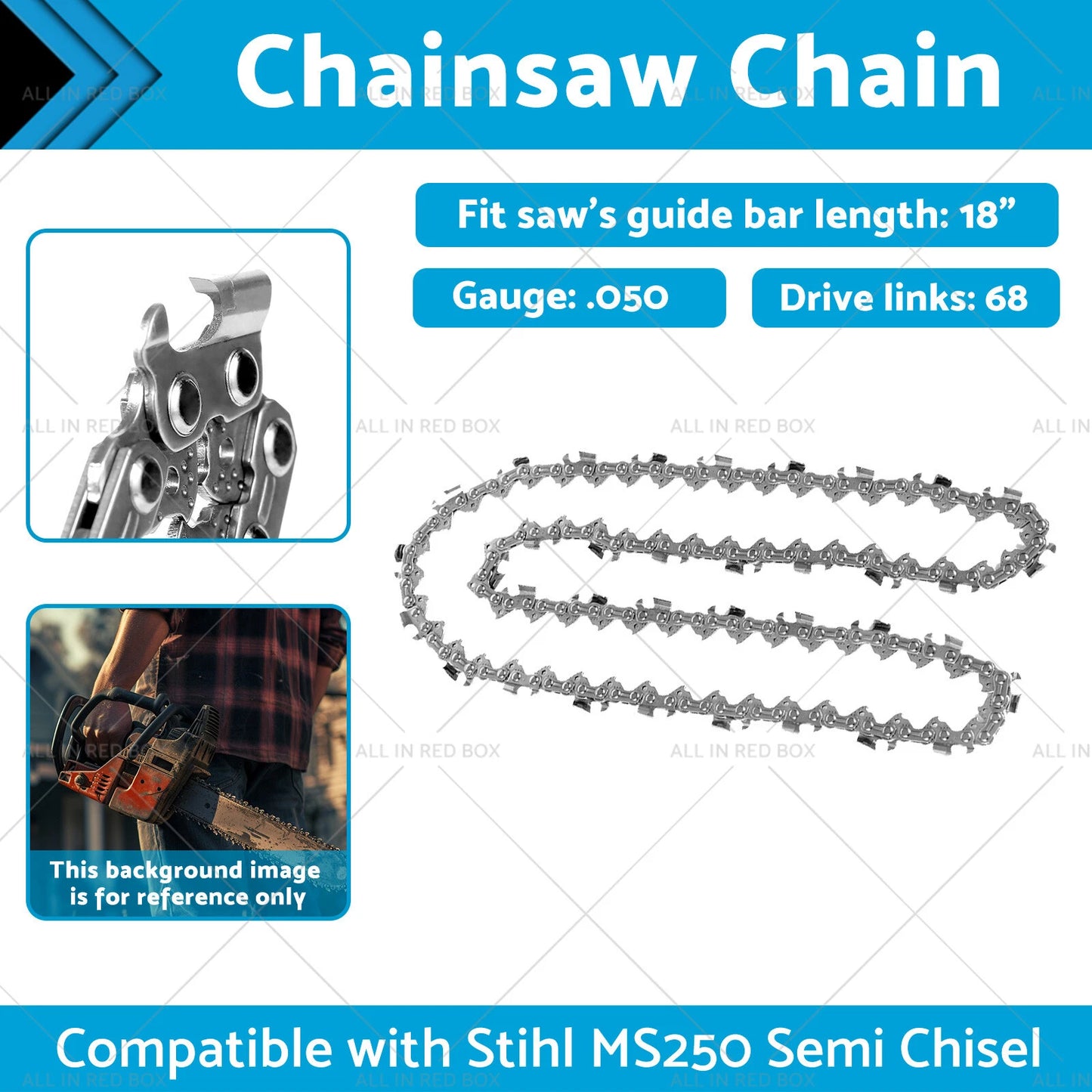 18" Tungsten Carbide Chainsaw Chain .325" 68 DL for Stihl MS250 (2002-2018)