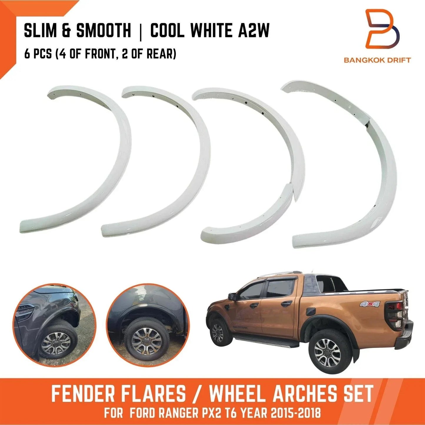A2W Cool White Slim Fender Flares for Ford Ranger (2015-2018)